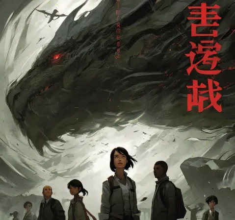 异世界冒险题材漫画展签封面，画面以荒野与远山为主